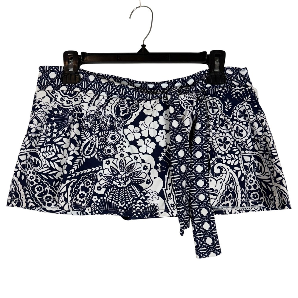 Tommy Bahama Swim Skirt Womens Medium Blue White Floral Built In Brief Tropical